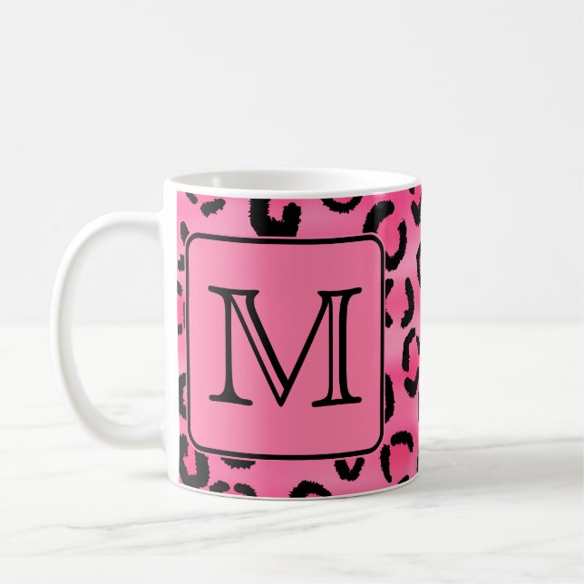 Helles rosa Leopard-Druck-Gewohnheits-Monogramm Kaffeetasse (Links)