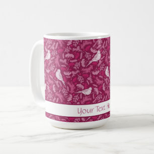Helles rosa Mauve Winter White Bird Blumenmuster Kaffeetasse