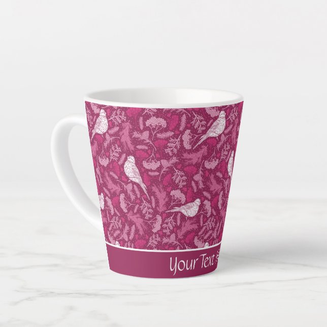 Helles rosa Mauve Winter White Bird Blumenmuster Milchtasse (Linke Ecke)