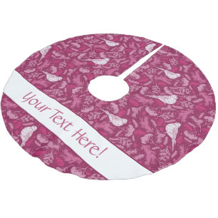 Helles rosa Mauve Winter White Bird Blumenmuster Polyester Weihnachtsbaumdecke