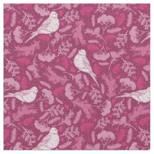 Helles rosa Mauve Winter White Bird Blumenmuster Stoff