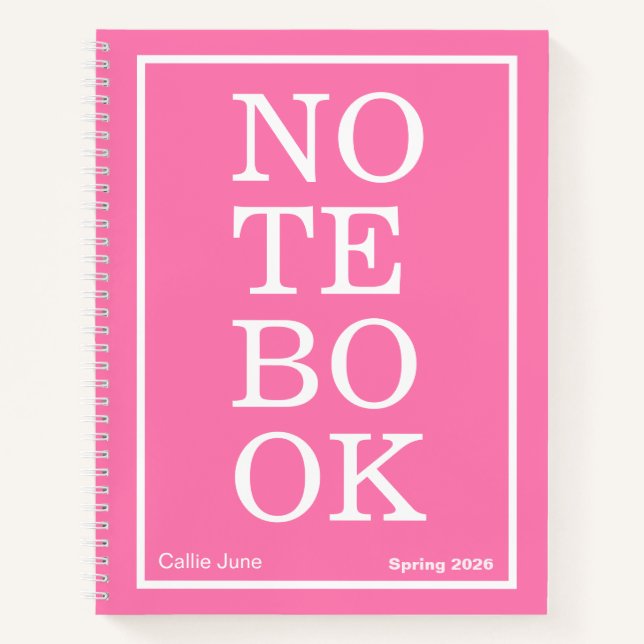 Helles Rosa modernes großes "NOTIZBUCH" Notizbuch (Vorderseite)