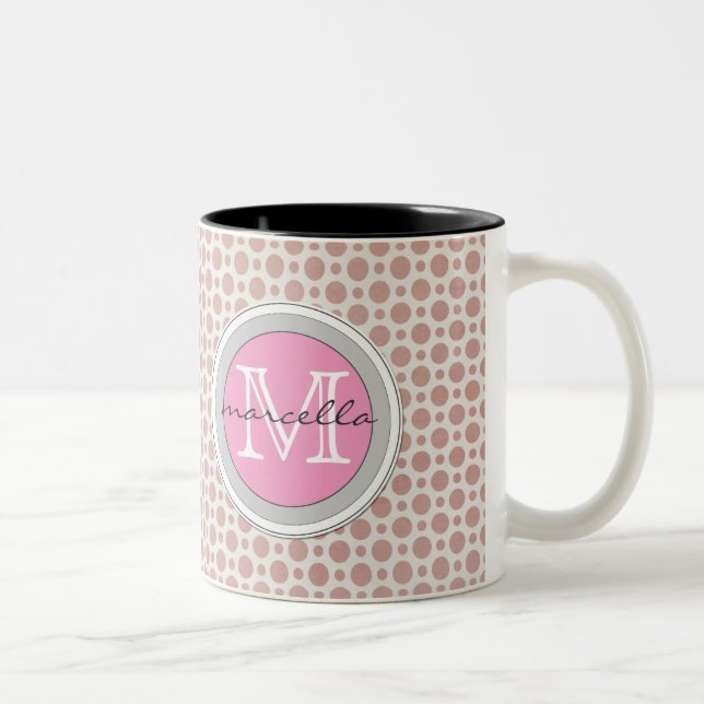 helles rosa Monogramm der dunklen rosa Punkte Zweifarbige Tasse (Rechts)