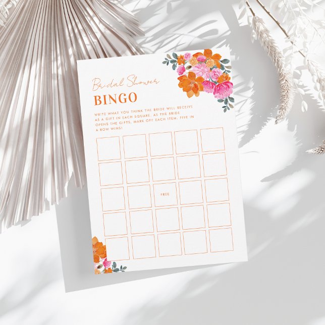 Helles Rosa Orange Brautparty Bingo Game Einladung (Von Creator hochgeladen)