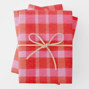 Helles Rosa-Rot-Malerisches-Karo-Weihnachtsfest Geschenkpapier Set