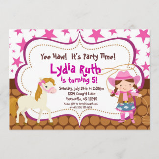 Helles rosa Stern-Cowgirl-und Einladung