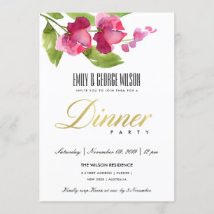 HELLES ROSA TINTENWASSERFARBE BLUMEN DINNERPARTY EINLADUNG