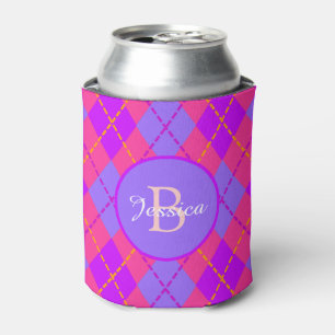 Helles Rosa und Blau Argyle-Muster Monogramm Dosenkühler