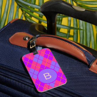 Helles Rosa und Blau Argyle-Muster Monogramm Gepäckanhänger