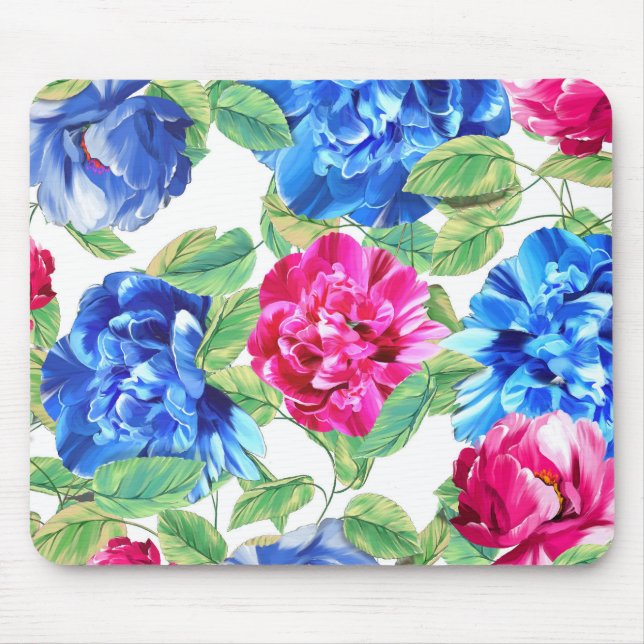 Helles Rosa und Blaues Blumenmuster hübsches Desig Mousepad (Vorne)