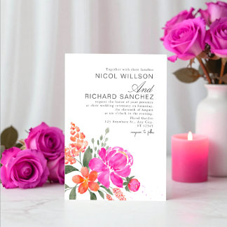 Helles Rosa und Orange Florale Hochzeit Einladung