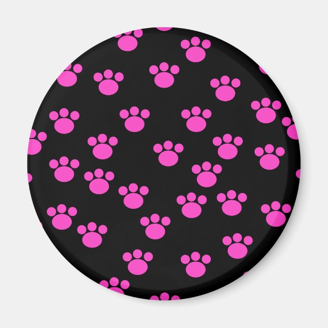 Helles, rosa und schwarz paw Druckmuster. Magnet (Vorne)
