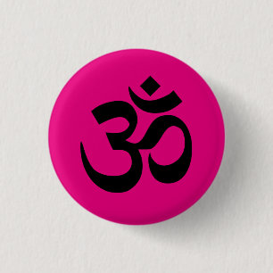 Helles Rosa und schwarzes Om-Symbol Button