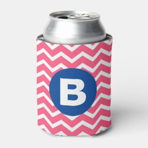 Helles Rosa und Weiß Chevron-Muster Monogramm Dosenkühler