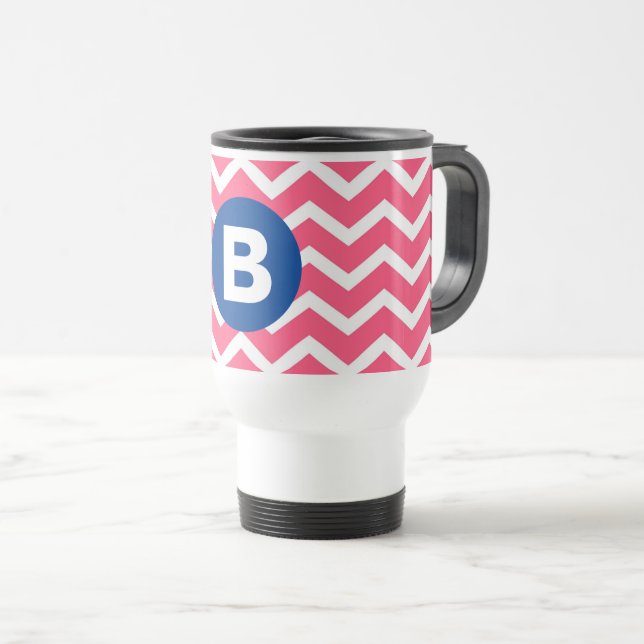 Helles Rosa und Weiß Chevron-Muster-Monogramm Reisebecher (VorderseiteRechts)