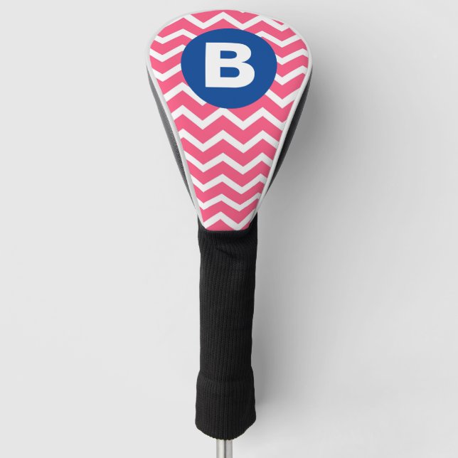 Helles Rosa und Weißes Chevron-Muster-Monogramm Golf Headcover (Vorderseite)
