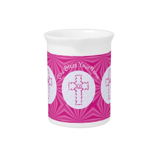 Helles rosa Zickzack-Kreuz auf Pink und Weiß Krug