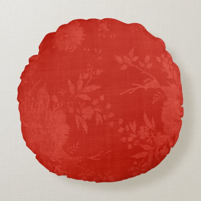 Helles Rot auf rotem Muster Rundes Kissen (Vorderseite)