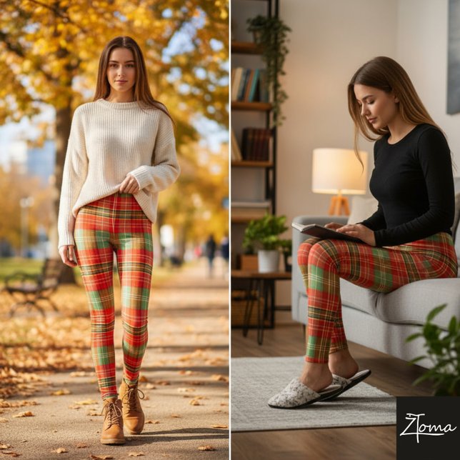 Helles Rot Grün Kariertes Tartan-Muster Leggings (Von Creator hochgeladen)