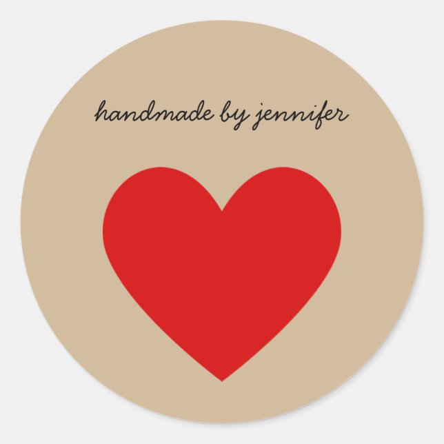 Helles Rot-I-Liebe-Herz, handgefertigt mit eigenem Runder Aufkleber (Vorderseite)