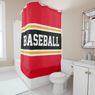 Helles Rot Schwarz Orange BASEBALL Sport Streifen Duschvorhang