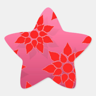 Helles Rot über tiefem rosa Blumenmuster Stern-Aufkleber
