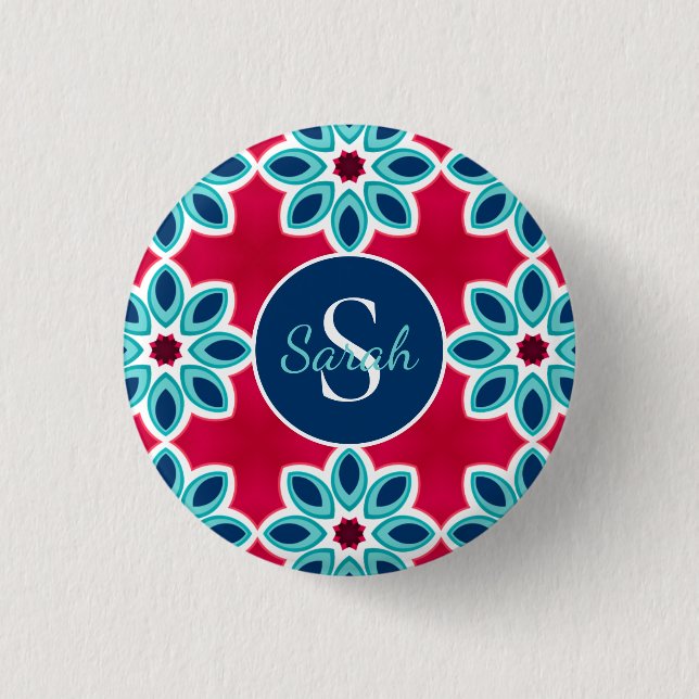 Helles Rot und Blau Moderne Geometrische Personali Button (Vorderseite)