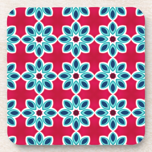 Helles Rot und Blau Modernes geometrisches Muster Getränkeuntersetzer (Vorderseite)