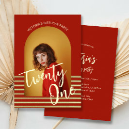 Helles Rot und Gold Foto 21. Geburtstag Party Einladung