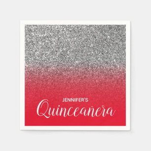 Helles Rot und Silber Glitter Ombre Quinceanera Serviette