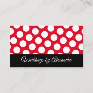 Helles Rot und Weiß Polka Dot Black Accent Visitenkarte
