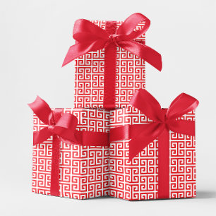 Helles Rot-Weiß-Griechisches Schlüssel-Muster Geschenkpapier