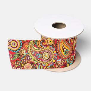 Helles rotes Blumenpaisley-Böhmemuster Satinband