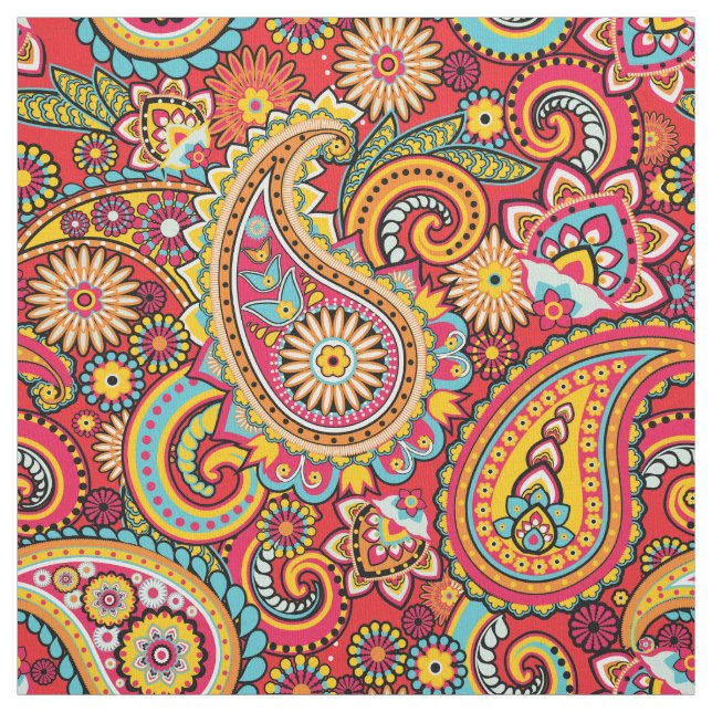Helles rotes Blumenpaisley-Böhmemuster Stoff (Muster)