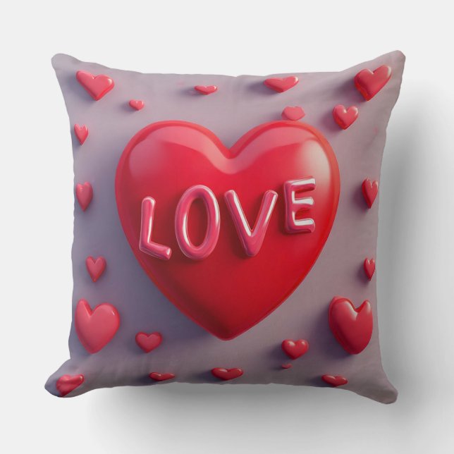 Helles Rotes Herz mit "Liebe" Text Kissen (Vorderseite)