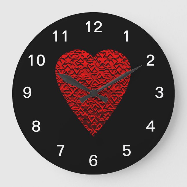 Helles rotes Herzbild. Große Wanduhr (Vorderseite)