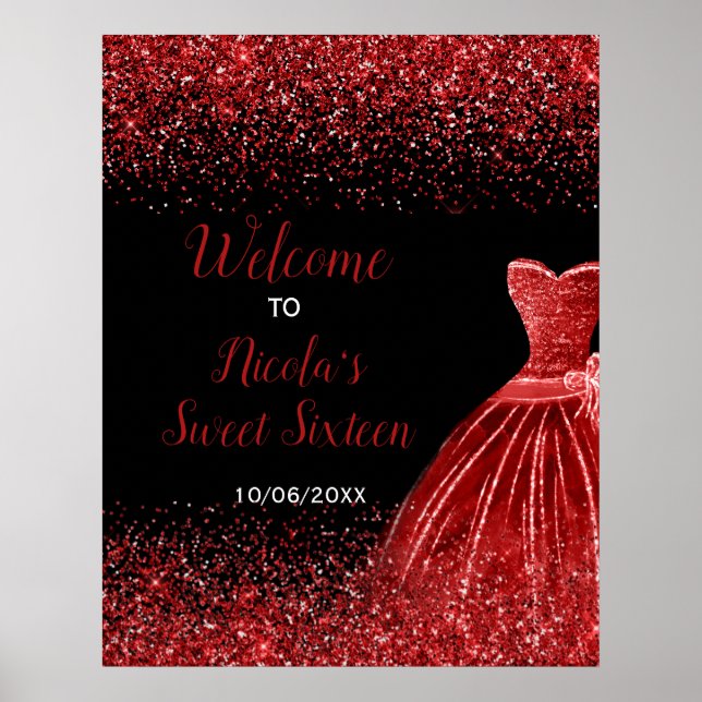 Helles Rotes Kleid Imitats Glitzer Sweet 16 Willko Poster (Vorne)