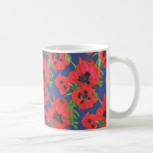 Helles rotes orientalisches Poppies-Muster auf bla Tasse