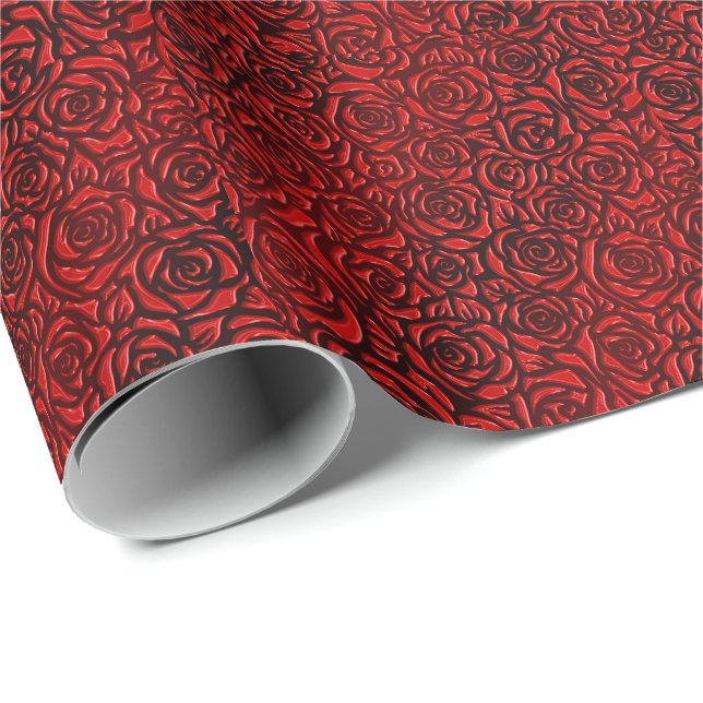 Helles rotes Rosenmuster Geschenkpapier (Rolleneckpunkt)
