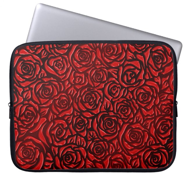 Helles rotes Rosenmuster Laptopschutzhülle (Vorderseite)