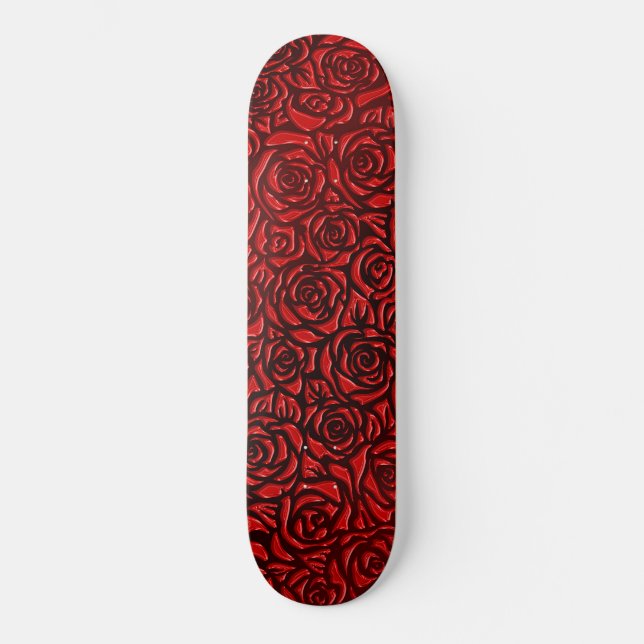 Helles rotes Rosenmuster Skateboard (Vorderseite)
