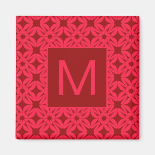 Helles rotes verziertes Muster mit Monogramm Magnet