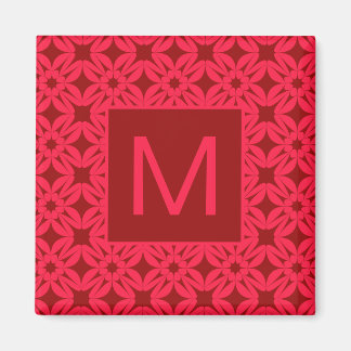 Helles rotes verziertes Muster mit Monogramm Magnet