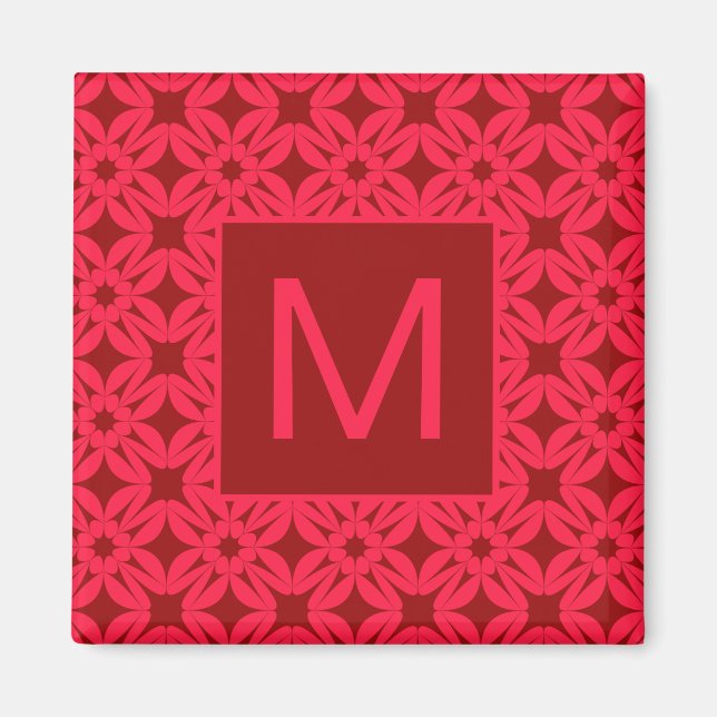 Helles rotes verziertes Muster mit Monogramm Magnet (Vorne)