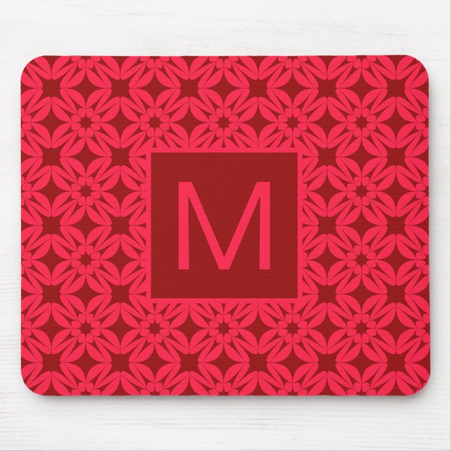 Helles rotes verziertes Muster mit Monogramm Mousepad (Vorne)