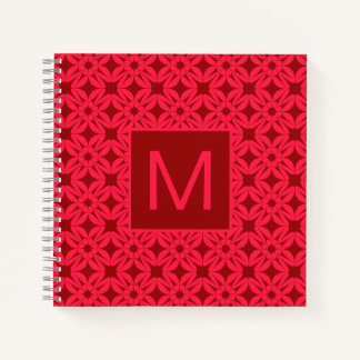 Helles rotes verziertes Muster mit Monogramm Notizbuch