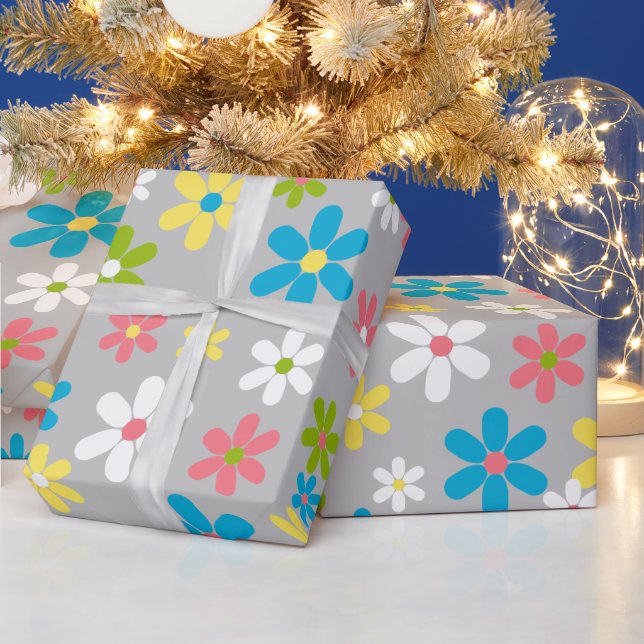 Helles, schlichtes, farbenfrohes, blumengeschmückt geschenkpapier (Feiertage)