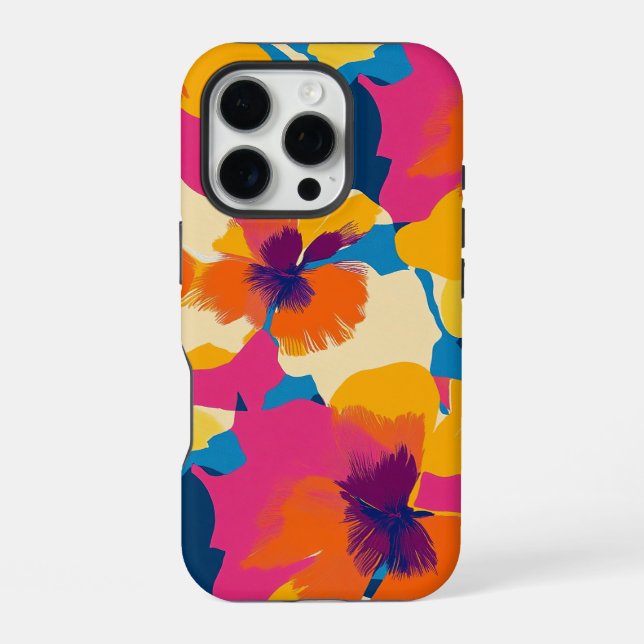 Helles Sommer Modernes Blumenmuster iPhone Hülle (Rückseite)
