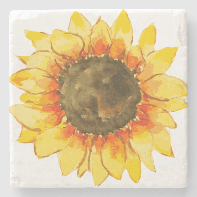 Helles Sommer-Sonnenblume-Aquarell Steinuntersetzer (Vorderseite)