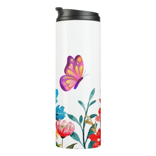 Helles Sommer-Wildblume-Grenzdesign Thermosbecher (Nach rechts gedreht)